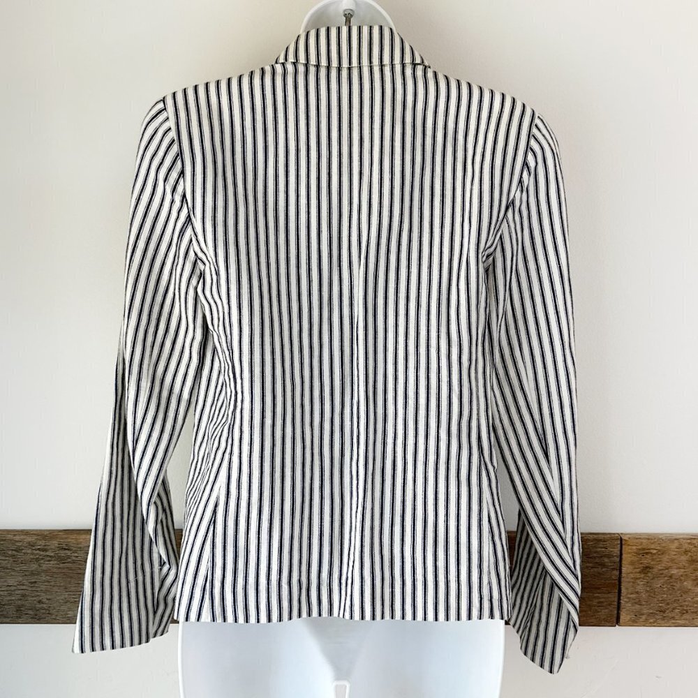 GAP Navy and White Ticking Blazer Jacket Linen Cotton 4 - Picture 6 of 8